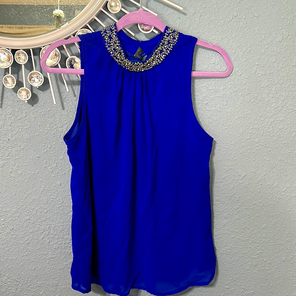 Blue silk blinged blouse